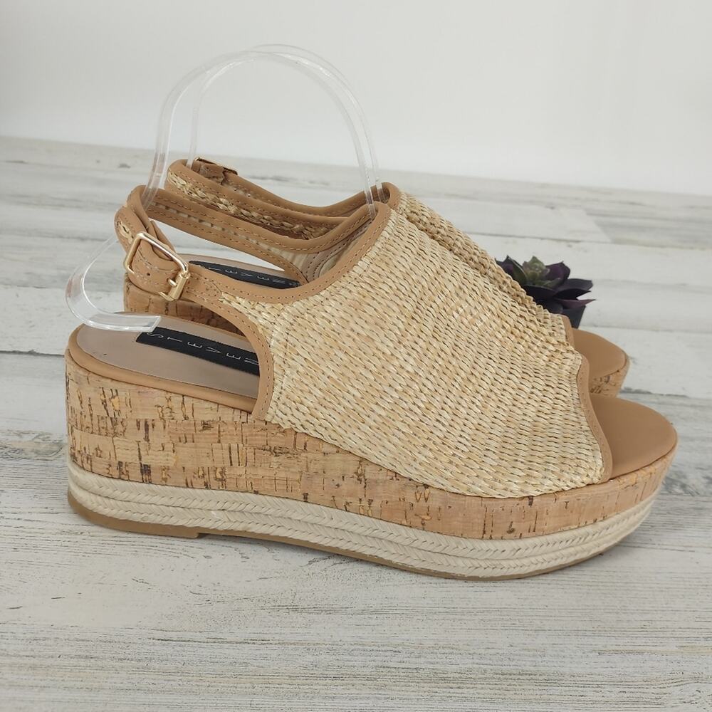 Steven by Steve Madden NEW Woven Wicker Cork Wedge Sandals Adjustable Size 10